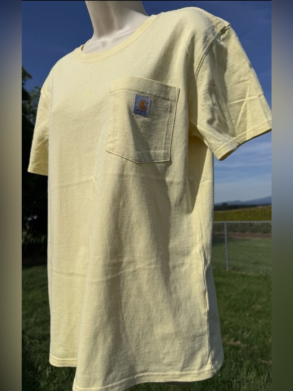 Carhartt Pocket T Shirt Yellow Loose Fit Heavyweight Cotton Small - Picture 2 of 10